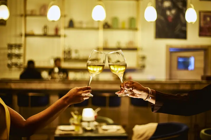 toasting together at dinner in the evening toasting together at dinner in the evening